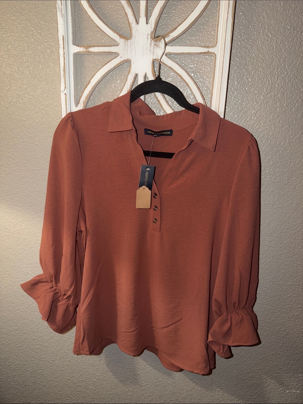 Adrienne Vittadini Button-Front Blouse in Terracotta